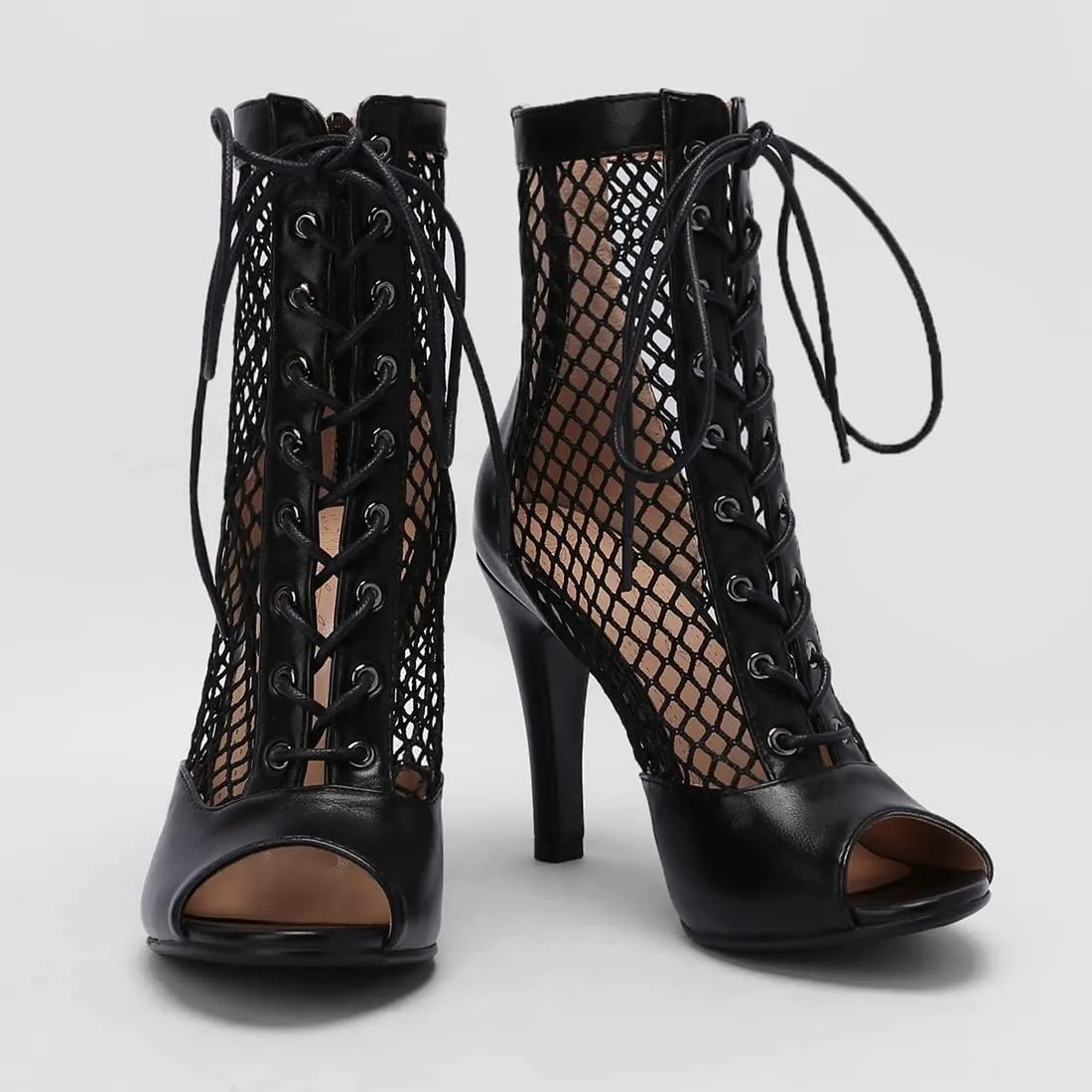 VOKLIN Women's Peep Toe Stilettos High Heel Sandals Fashion Sexy Lace Up Zip Dress Pump Shoes Ankle Booties