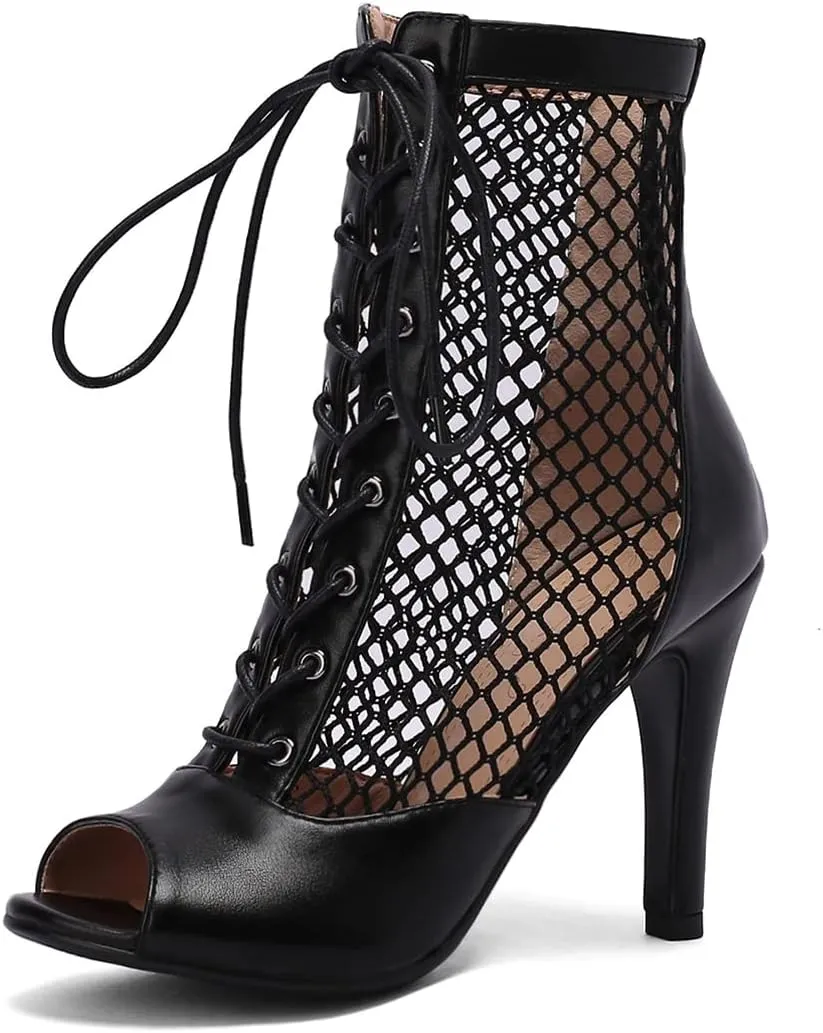 VOKLIN Women's Peep Toe Stilettos High Heel Sandals Fashion Sexy Lace Up Zip Dress Pump Shoes Ankle Booties
