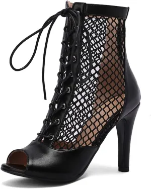 VOKLIN Women's Peep Toe Stilettos High Heel Sandals Fashion Sexy Lace Up Zip Dress Pump Shoes Ankle Booties