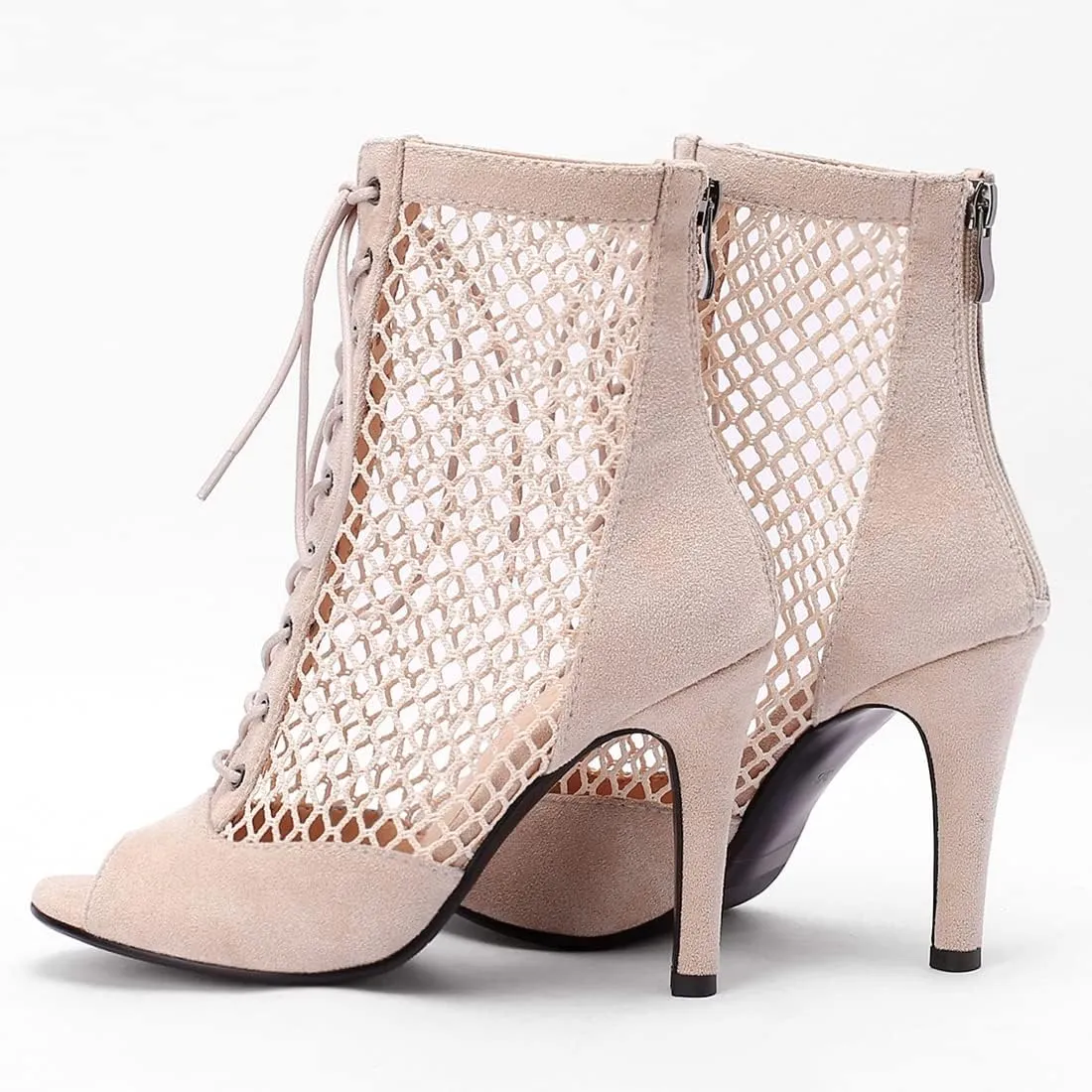 VOKLIN Women's Peep Toe Stilettos High Heel Sandals Fashion Sexy Lace Up Zip Dress Pump Shoes Ankle Booties