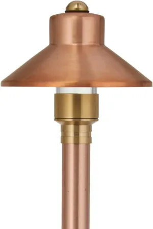 VOLT Flat Hat 12V Copper Path Light (5" Shade, 25" Tall) for Low Voltage Landscape Lighting on Outdoor Pathway, Walkway, Garden, Driveway or Patio