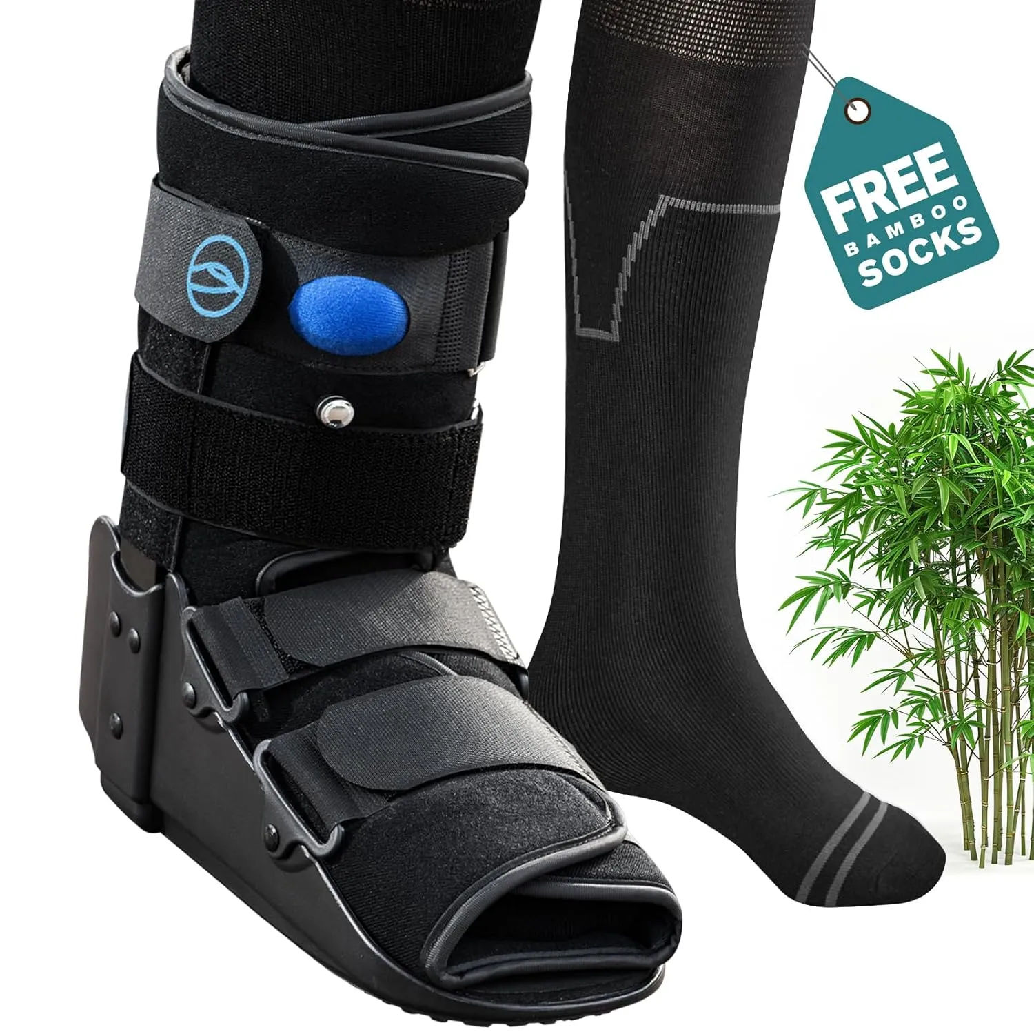 Walking Boot for Broken Foot, Medical Cast Air Cam Walker for Ankle or Foot Sprained Injuries Fracture Boot   Bamboo Viscose Sock Liners (Black, Medium)