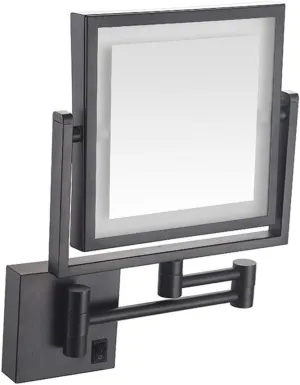 Wall Mounted Makeup Mirror with LED Lights, 8-Inch Two-Sided Swivel Wall Mount Mirror with 3X Magnification, 8.7-Inch Extension, 360 Degree Swivel, Square ( Color : Bright Silver , Size : Hardwired )