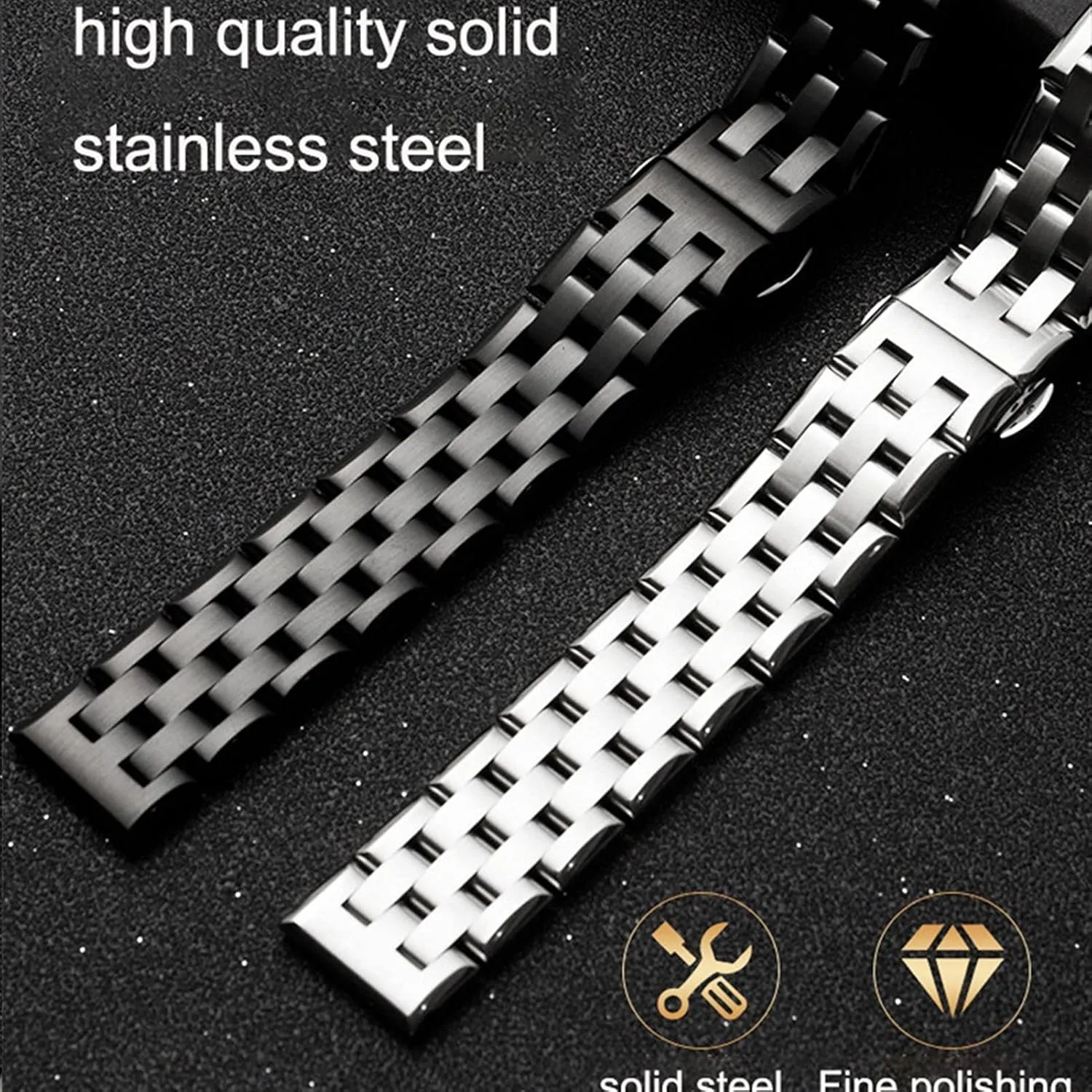 Watch Strap 18MM 20MM 22MM Wide Stainless Steel Flat Interface Butterfly Buckle Accessories