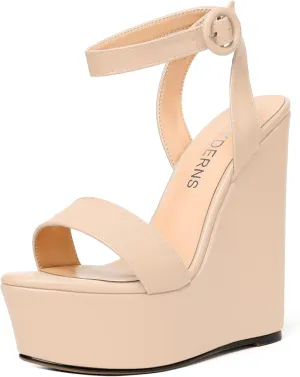 WAYDERNS Womens Open Toe Solid Fashion Matte Ankle Strap Buckle Platform Wedding Wedge High Heel Heeled Sandals 6 Inch