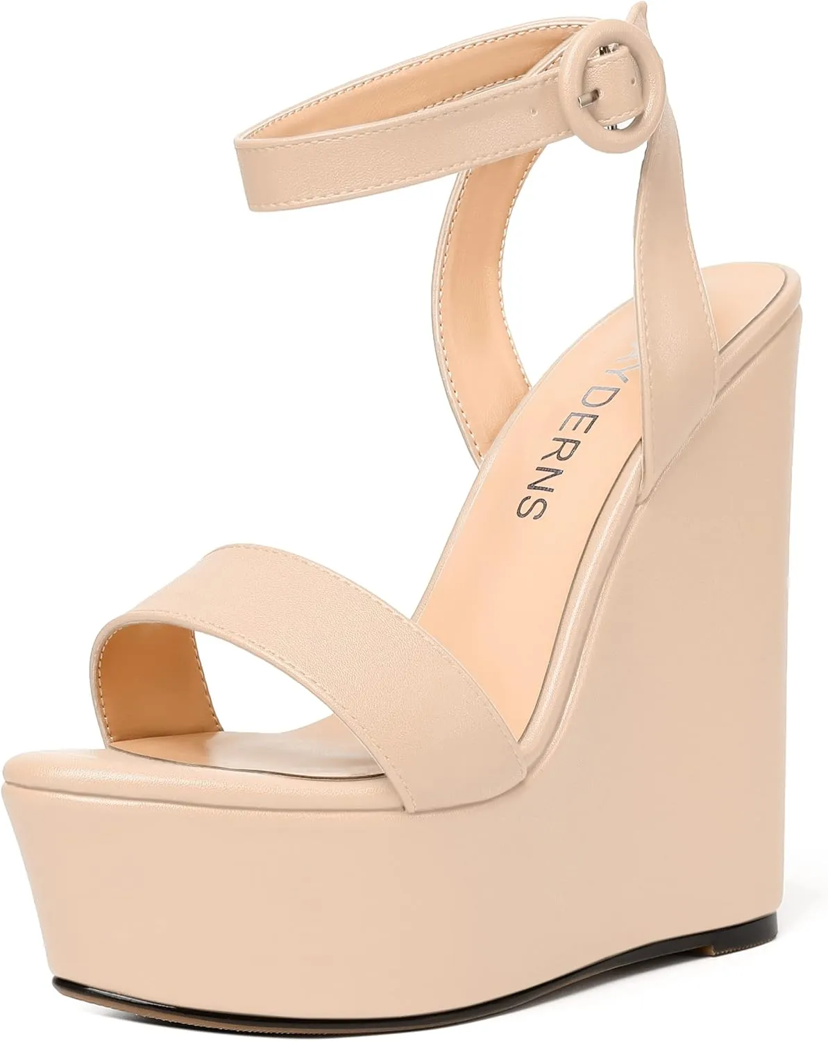WAYDERNS Womens Open Toe Solid Fashion Matte Ankle Strap Buckle Platform Wedding Wedge High Heel Heeled Sandals 6 Inch