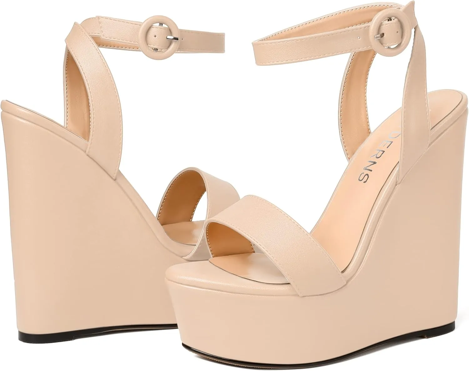WAYDERNS Womens Open Toe Solid Fashion Matte Ankle Strap Buckle Platform Wedding Wedge High Heel Heeled Sandals 6 Inch