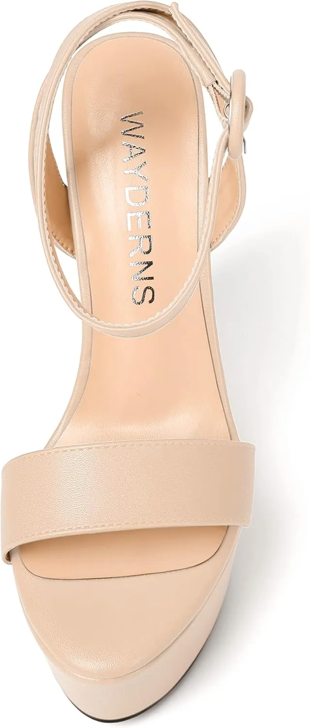 WAYDERNS Womens Open Toe Solid Fashion Matte Ankle Strap Buckle Platform Wedding Wedge High Heel Heeled Sandals 6 Inch