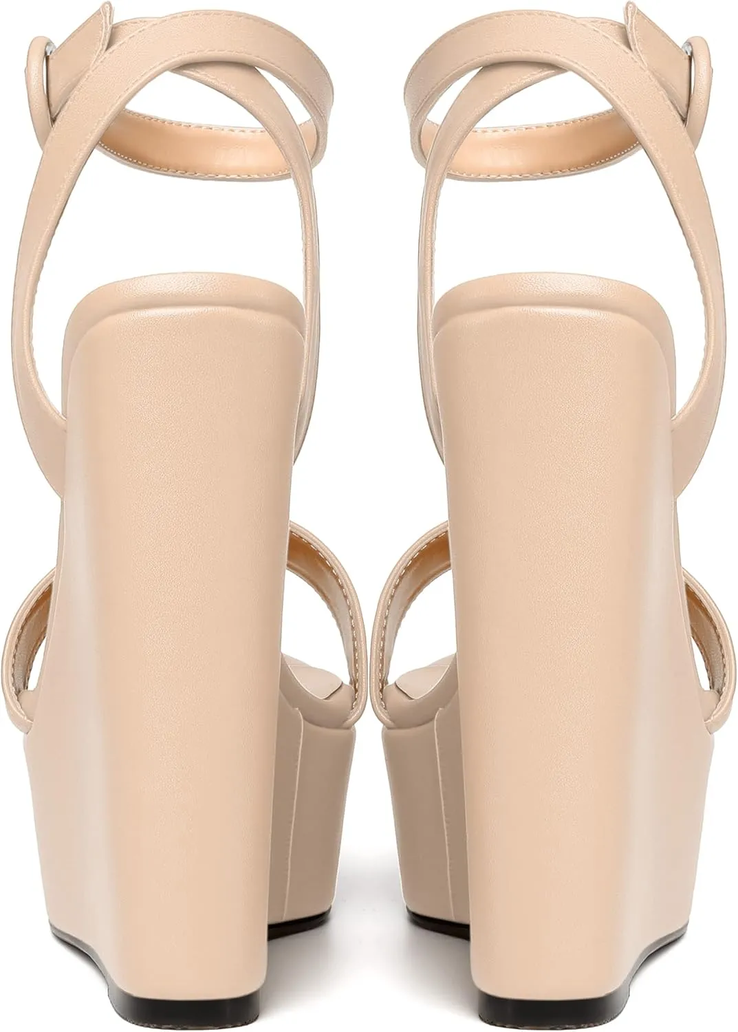 WAYDERNS Womens Open Toe Solid Fashion Matte Ankle Strap Buckle Platform Wedding Wedge High Heel Heeled Sandals 6 Inch