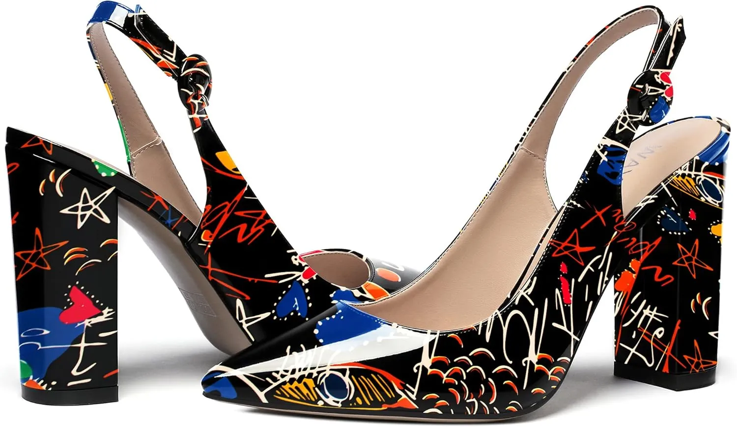 WAYDERNS Women's Patent Leather Pointed Toe Ankle Strap Slingback Block High Heel Pumps Sexy Wedding Dress Shoes 4 Inch