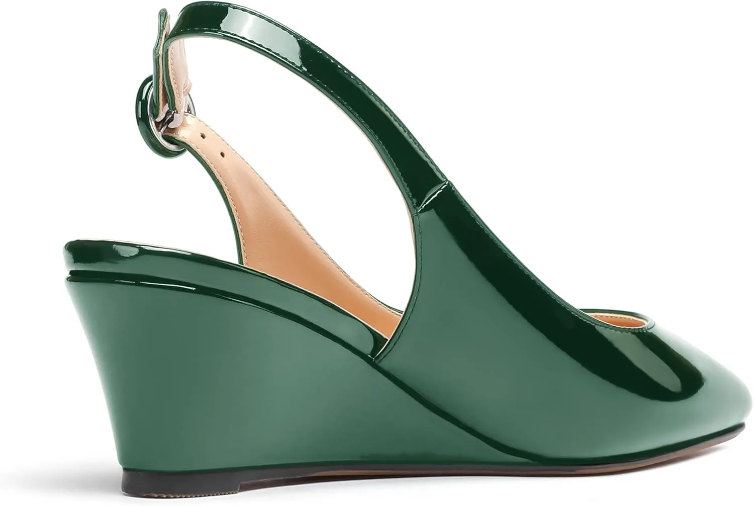 WAYDERNS Women's Patent Square Toe Buckle Slingback Wedge Low Heel Pumps Ladies Cute Dress Shoes 2 Inch