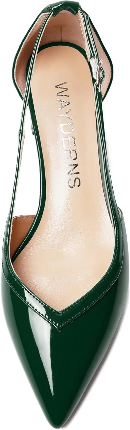 WAYDERNS Womens Pointed Toe Buckle Patent Adjustable Strap Sexy Party Chunky Low Heel Pumps Shoes 1.5 Inch