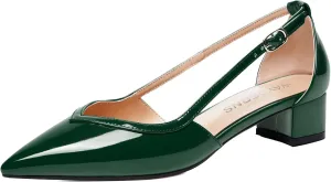WAYDERNS Womens Pointed Toe Buckle Patent Adjustable Strap Sexy Party Chunky Low Heel Pumps Shoes 1.5 Inch