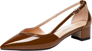 WAYDERNS Womens Pointed Toe Buckle Patent Adjustable Strap Sexy Party Chunky Low Heel Pumps Shoes 1.5 Inch