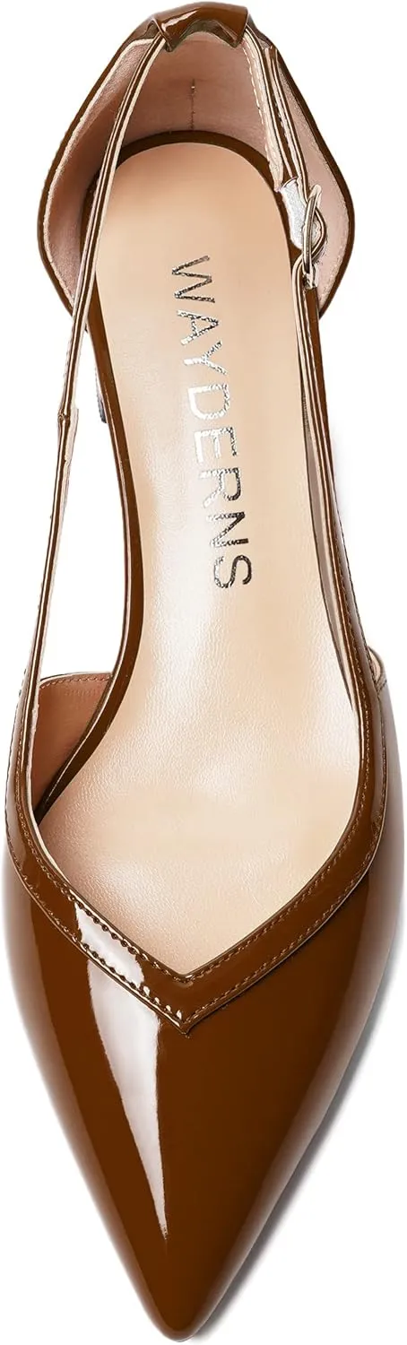 WAYDERNS Womens Pointed Toe Buckle Patent Adjustable Strap Sexy Party Chunky Low Heel Pumps Shoes 1.5 Inch