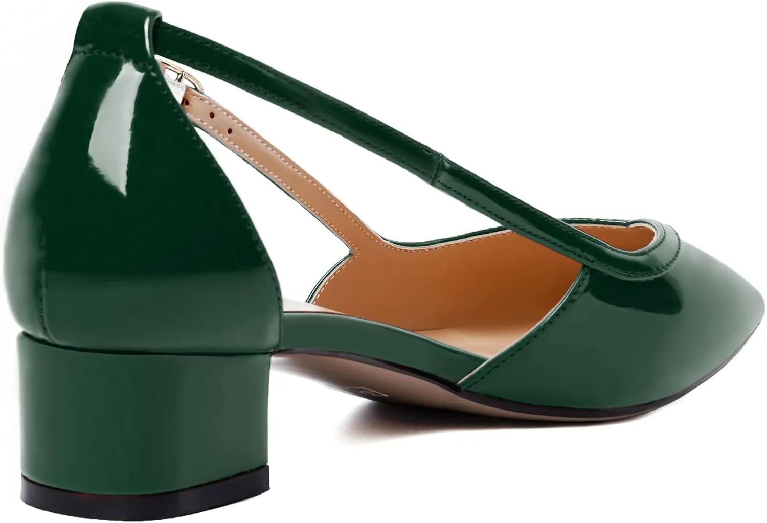 WAYDERNS Womens Pointed Toe Buckle Patent Adjustable Strap Sexy Party Chunky Low Heel Pumps Shoes 1.5 Inch