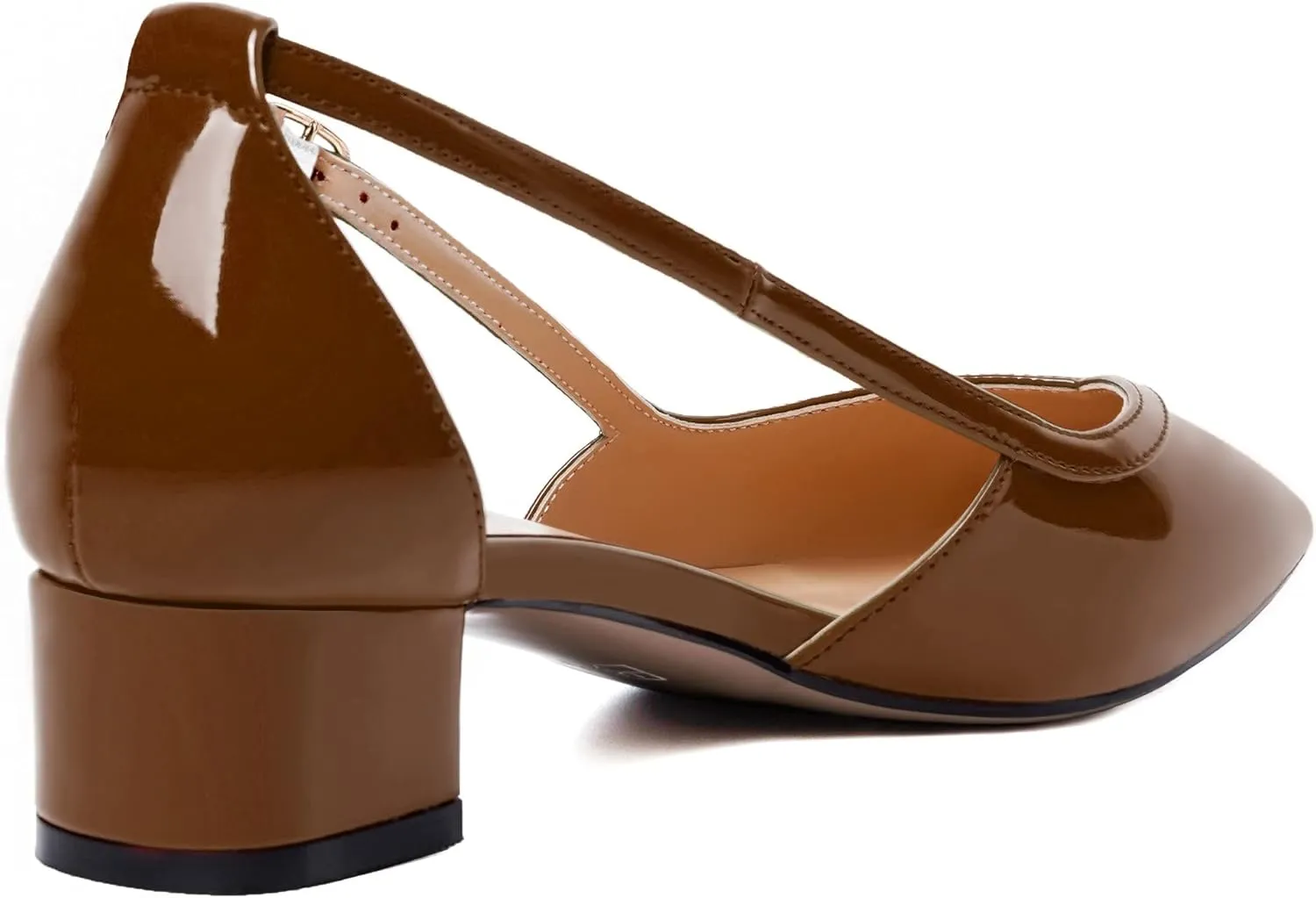 WAYDERNS Womens Pointed Toe Buckle Patent Adjustable Strap Sexy Party Chunky Low Heel Pumps Shoes 1.5 Inch