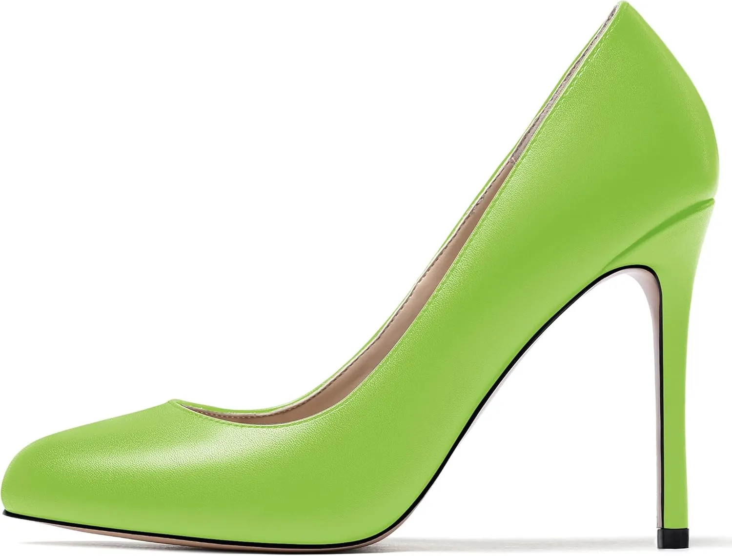 WAYDERNS Women's Slip On Solid Round Toe Stiletto High Heel Pumps Shoes 4 Inch