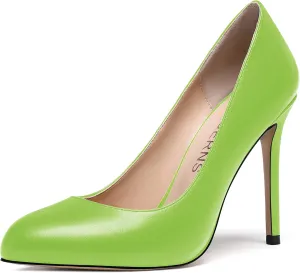 WAYDERNS Women's Slip On Solid Round Toe Stiletto High Heel Pumps Shoes 4 Inch