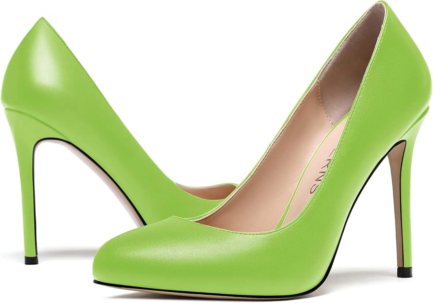 WAYDERNS Women's Slip On Solid Round Toe Stiletto High Heel Pumps Shoes 4 Inch