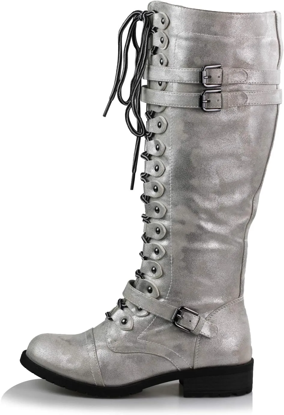 WEST COAST Women's Knee High Riding Boots Lace Up Buckles Winter Combat Boots
