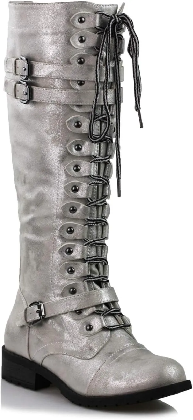 WEST COAST Women's Knee High Riding Boots Lace Up Buckles Winter Combat Boots