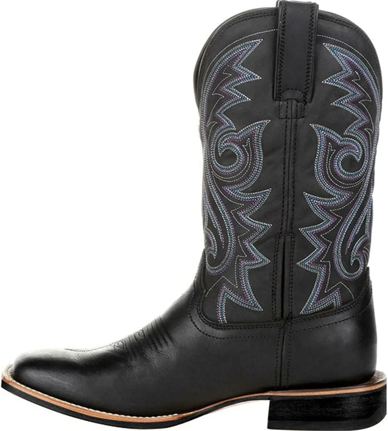 Western Cowboy Boots for Men,Leather Retro Embroidered Middle Tube Thick Soled Lightweight Durable Country Western Boots for Men