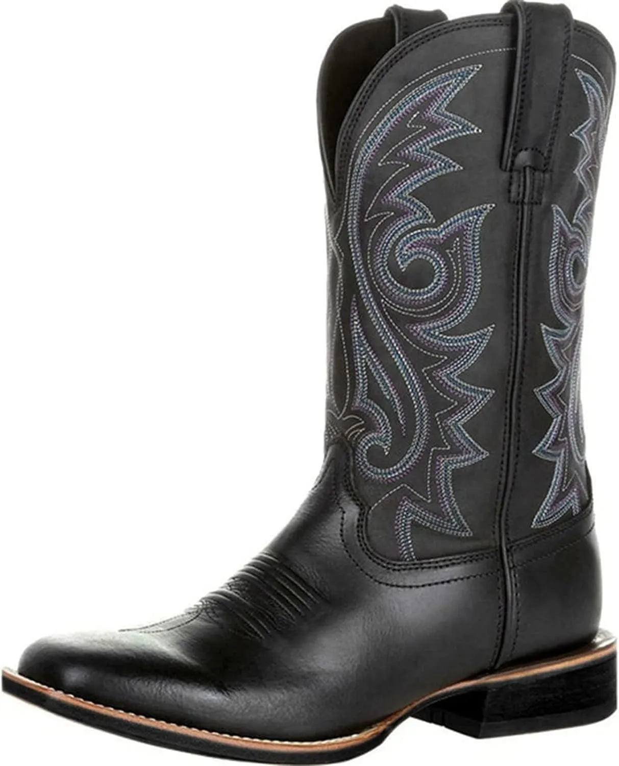 Western Cowboy Boots for Men,Leather Retro Embroidered Middle Tube Thick Soled Lightweight Durable Country Western Boots for Men