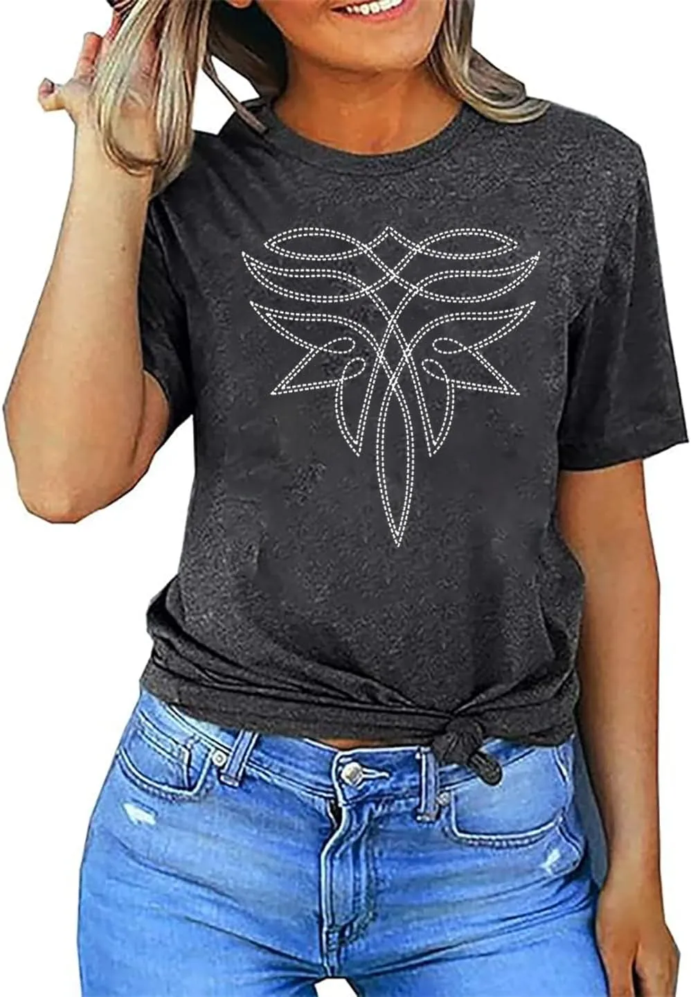 Western Shirts Women Boot Stitch Graphic Tee Rodeo Vintage Tshirt Boho Cowgirl Country Music Short Sleeve Top