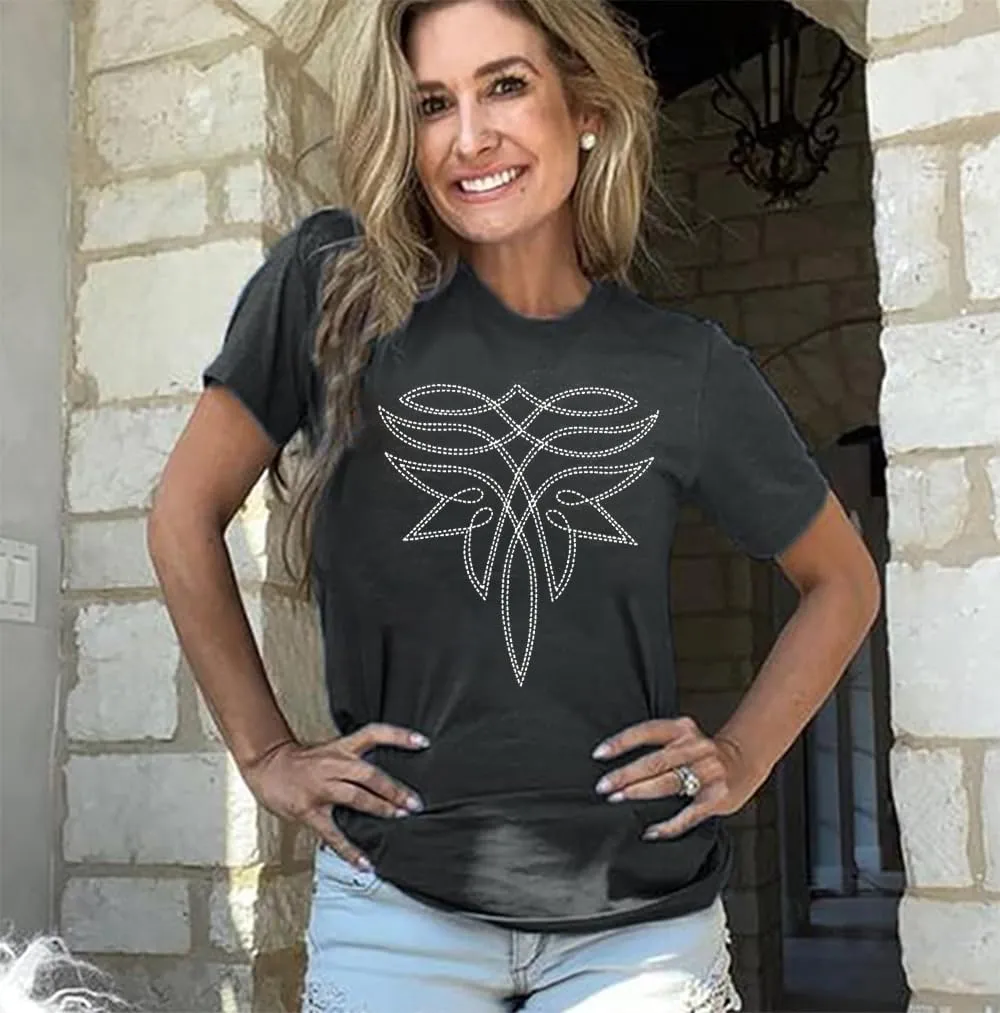 Western Shirts Women Boot Stitch Graphic Tee Rodeo Vintage Tshirt Boho Cowgirl Country Music Short Sleeve Top