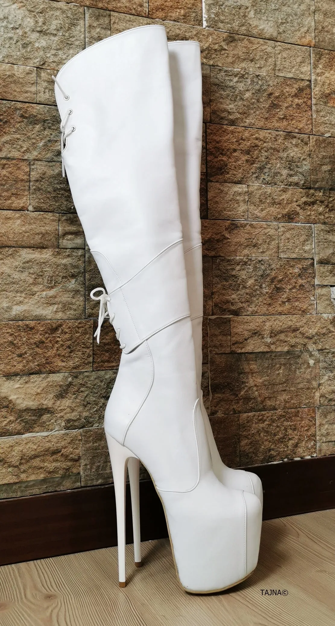 White Matte Over Knee Heel Boots