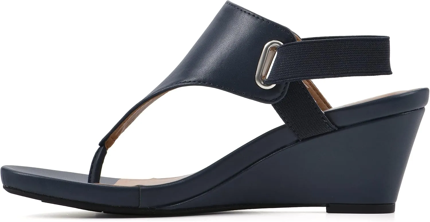 WHITE MOUNTAIN Women's All Dres Triangle Thong Sling-Back Wedge Sandal