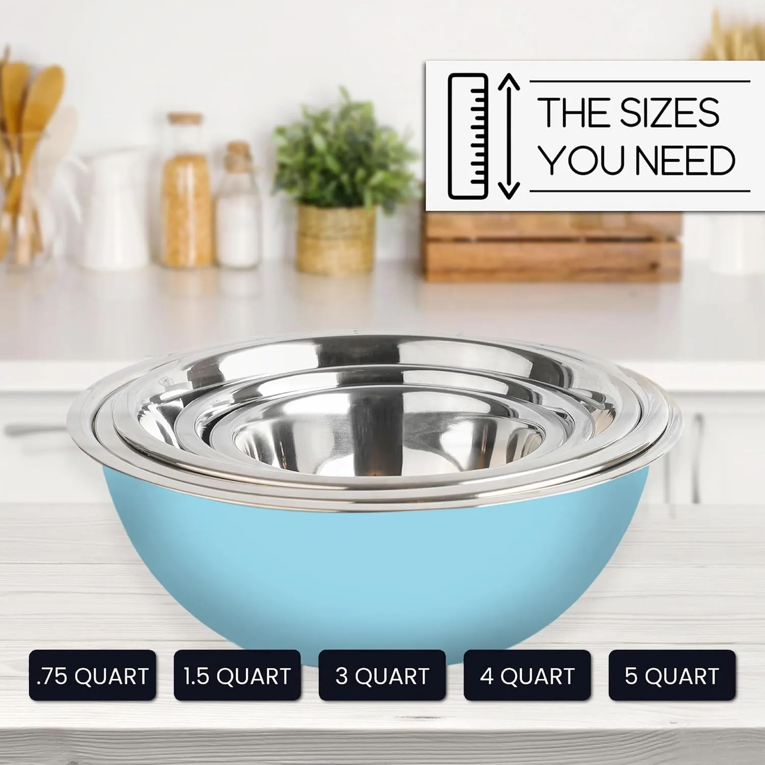 WHYSKO Meal Prep Stainless Steel Mixing Bowls Set, Home, Refrigerator, and Kitchen Food Storage Organizers | Ecofriendly, Reusable, Heavy Duty (Light Blue)