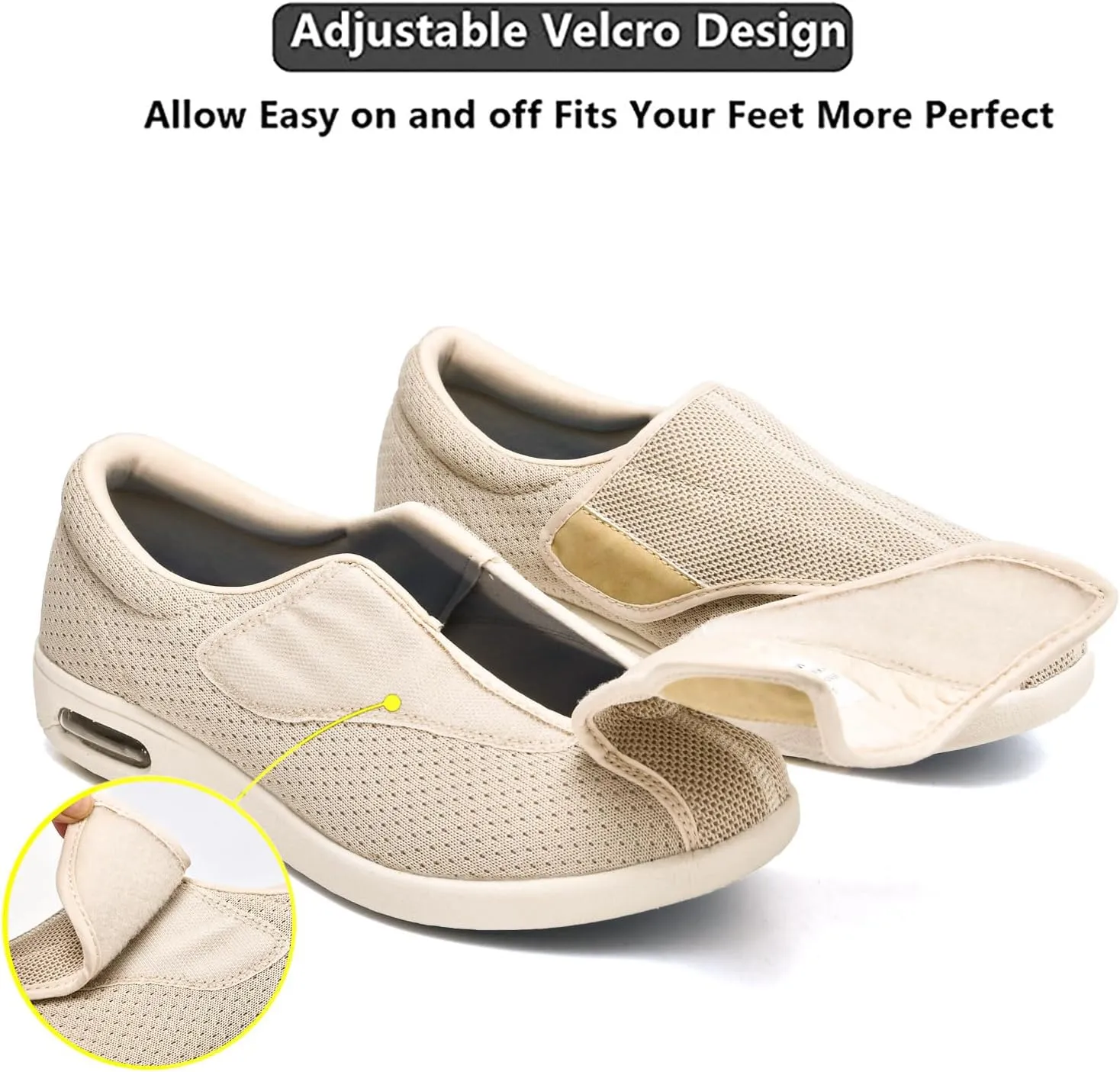 Wide Width Orthopedic Diabetic Shoes with Memory Foam Adjustable Walking Shoes for Elderly Arthritis Edema Swollen Feet Thumb Valgus Lightweight Breathable,A06,46EU
