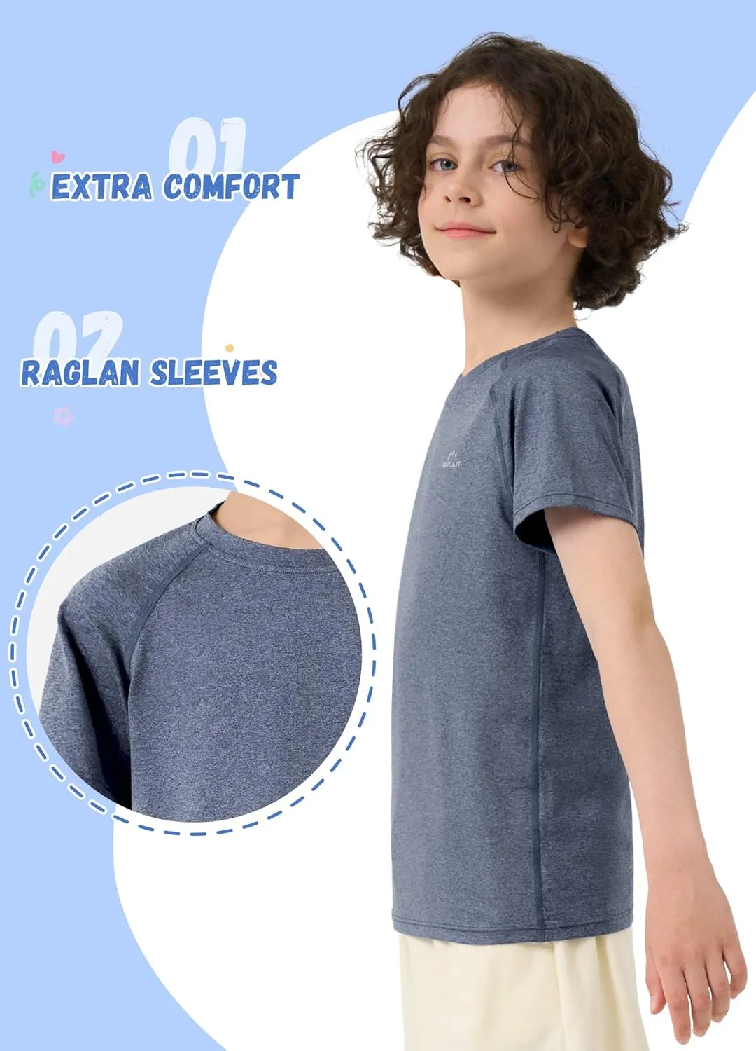 Willit Boy's Rash Guard Swim Shirts Short Sleeve UPF 50  Sun Protection Shirt Youth SPF Fishing Quick Dry Shirt