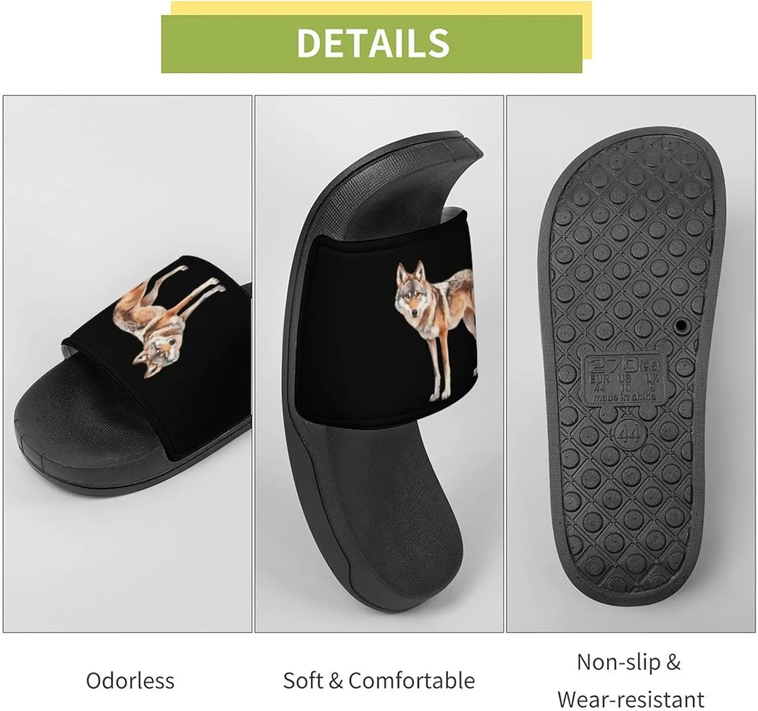 Wolf Watercolor Shower Sandals PVC Pillow Slippers Bath Slip On Home Shoes Non-Slip for Outdoor