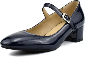 Women Closed Toe Low Heel Mary Janes Patent Leather Mid Block Heeled Casual Dressy Office Pumps Shoes
