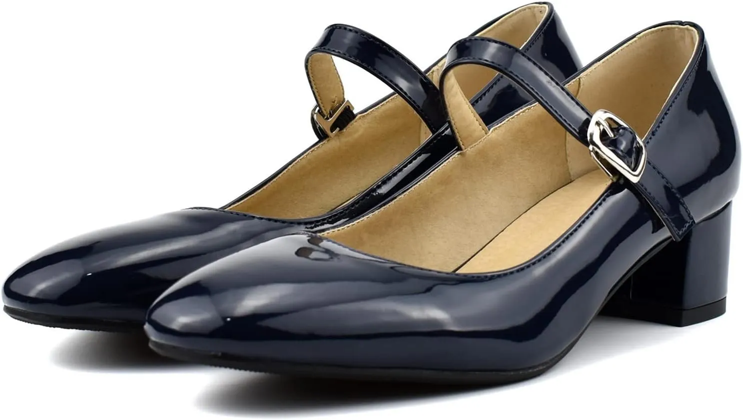 Women Closed Toe Low Heel Mary Janes Patent Leather Mid Block Heeled Casual Dressy Office Pumps Shoes