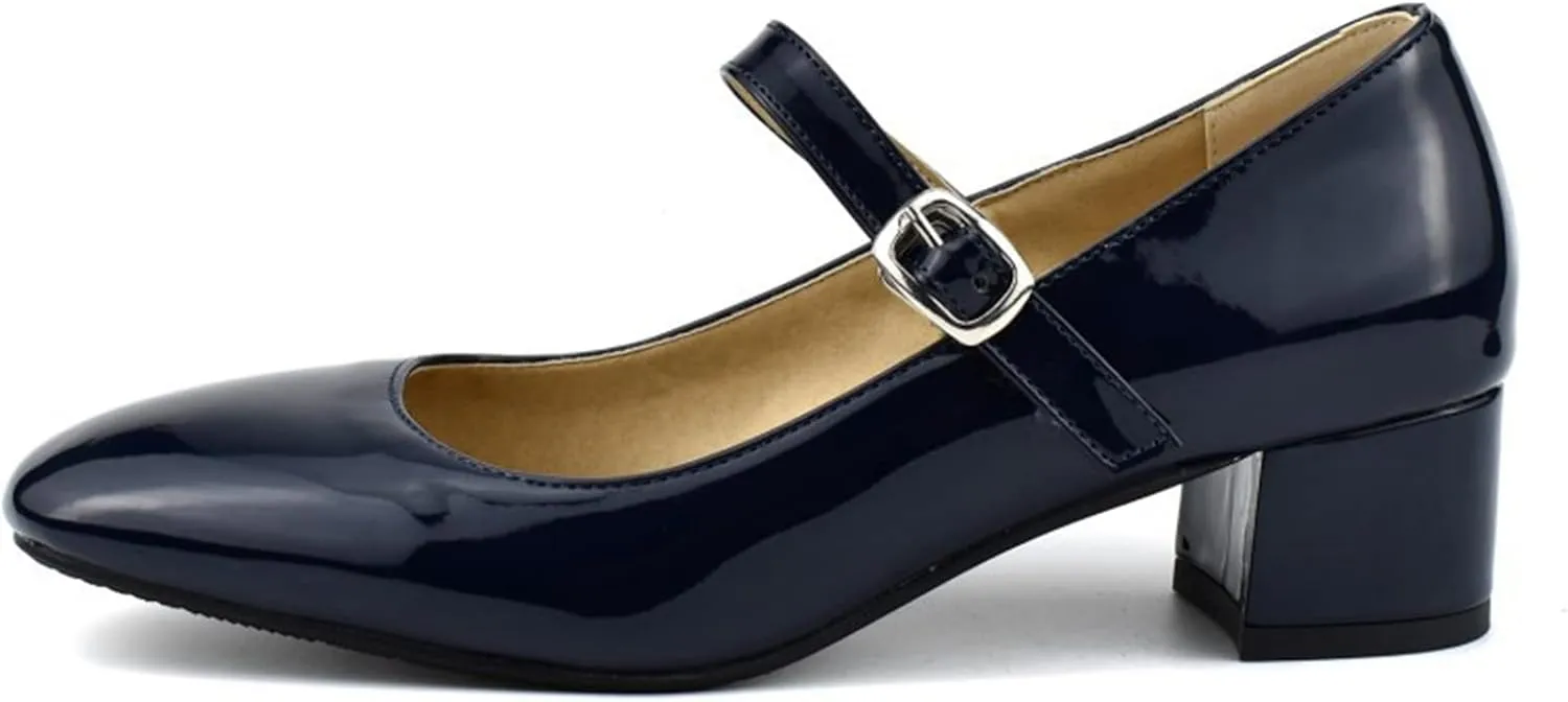 Women Closed Toe Low Heel Mary Janes Patent Leather Mid Block Heeled Casual Dressy Office Pumps Shoes