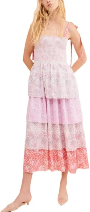 Women Floral Tie Shoulder Maxi Dresses Boho Smocked Ruffled Sleeveless Sundress Flowy Summer Patchwork Backless Dress