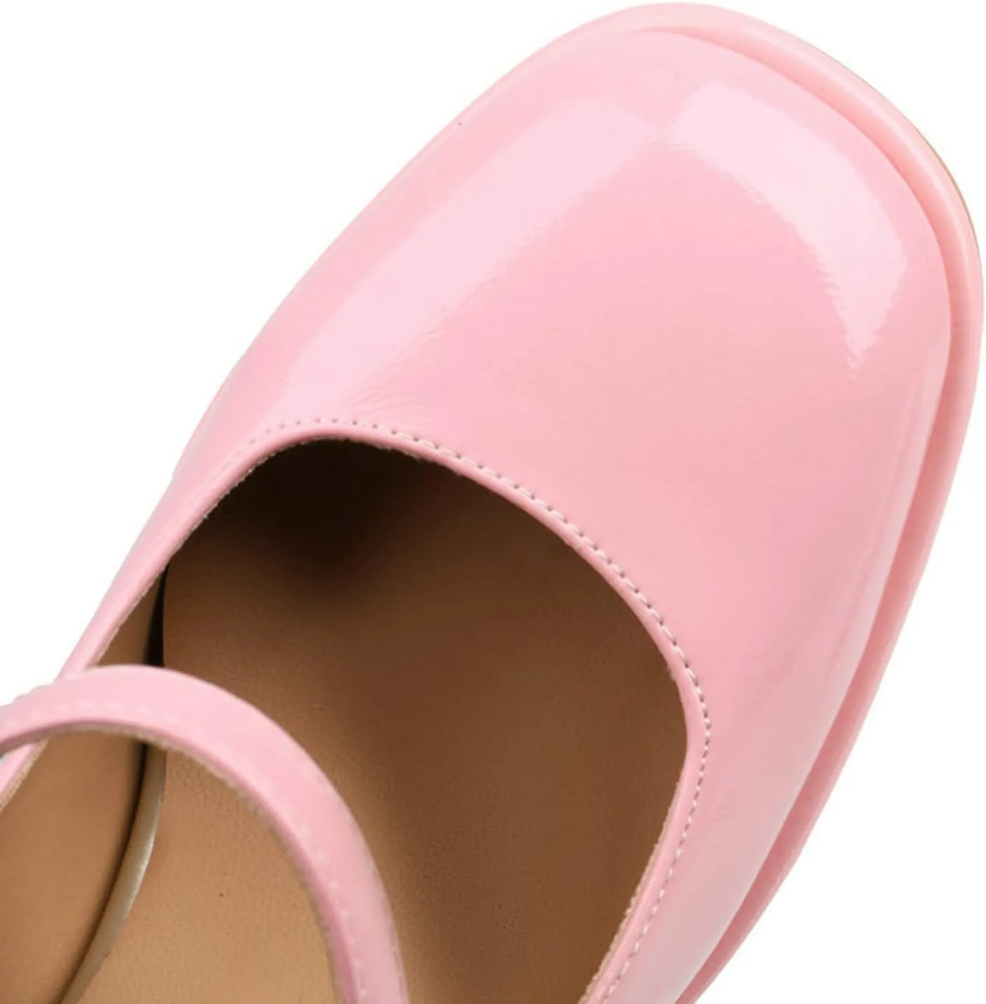 Women High Chunky Heel Mary Jane Pumps Square Toe Fashion Ladies Platform Patent Leather Dress Shoes