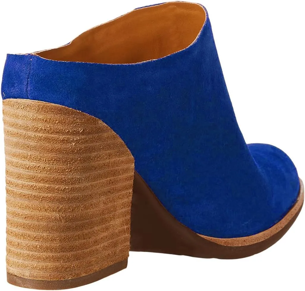 Women High Chunky Stacked Heel Mules Round Closed Toe Heeled Sandals Slip On 3 Inch Block Heels Suede Backless Booties Burnished Dressy Vintage Party Office Ladies Slide Slippers 4-11 M US