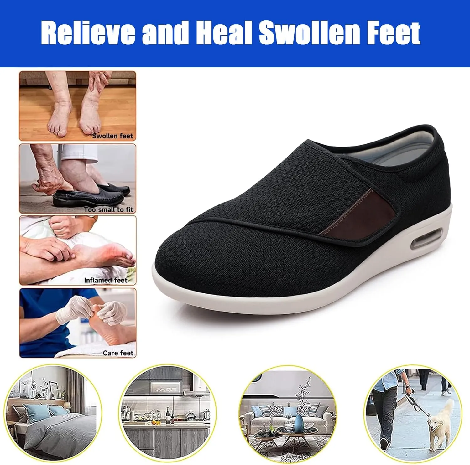 Women Men Diabetic Shoes,Elderly Adjustable Orthopedic Walking Shoes,Lightweight Breathable Bunions Plantar Fasciitis Relief Extended Shoes with Swollen Feet (Khaki 43EU)