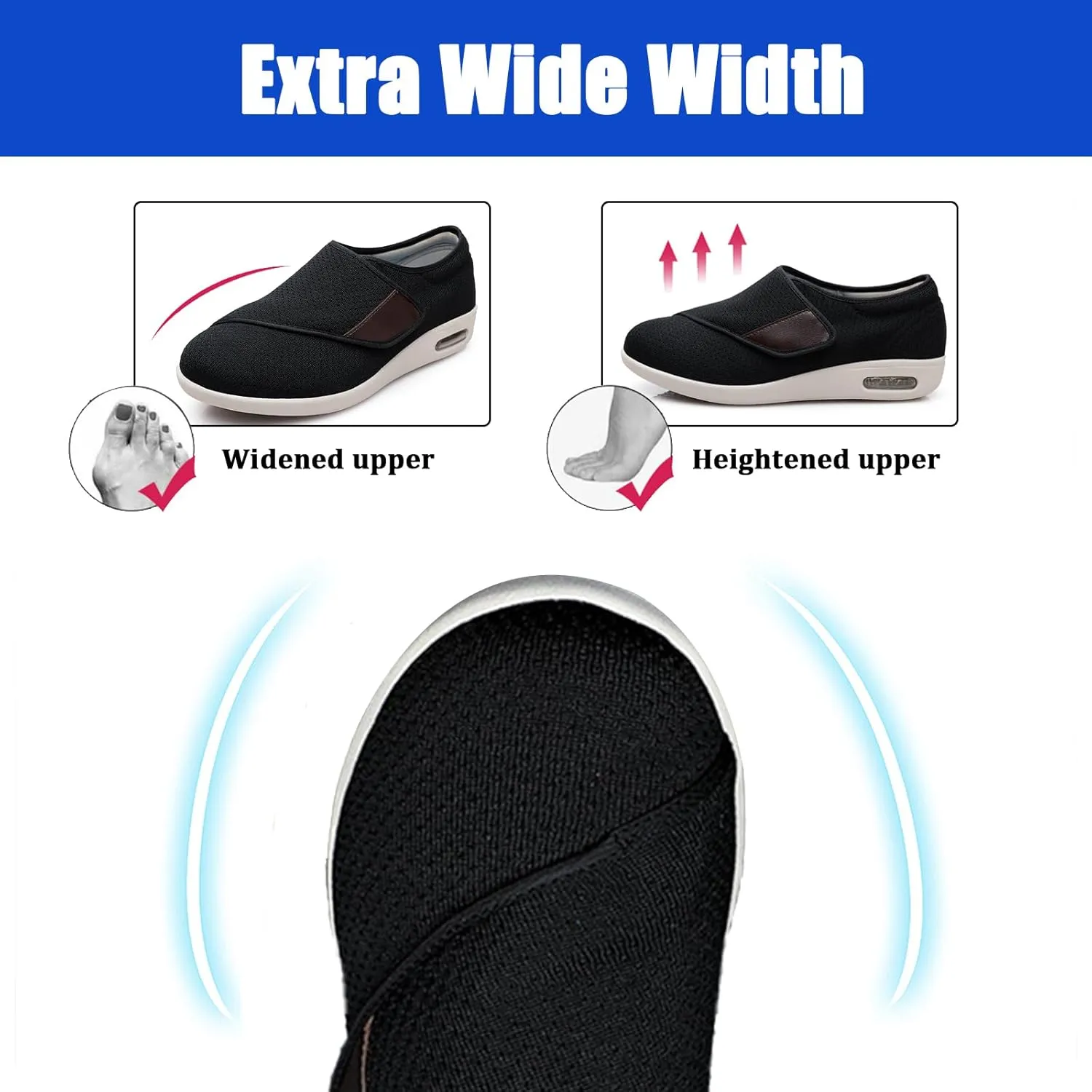 Women Men Diabetic Shoes,Elderly Adjustable Orthopedic Walking Shoes,Lightweight Breathable Bunions Plantar Fasciitis Relief Extended Shoes with Swollen Feet (Khaki 43EU)