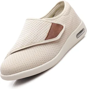 Women Men Diabetic Shoes,Elderly Adjustable Orthopedic Walking Shoes,Lightweight Breathable Bunions Plantar Fasciitis Relief Extended Shoes with Swollen Feet (Khaki 43EU)