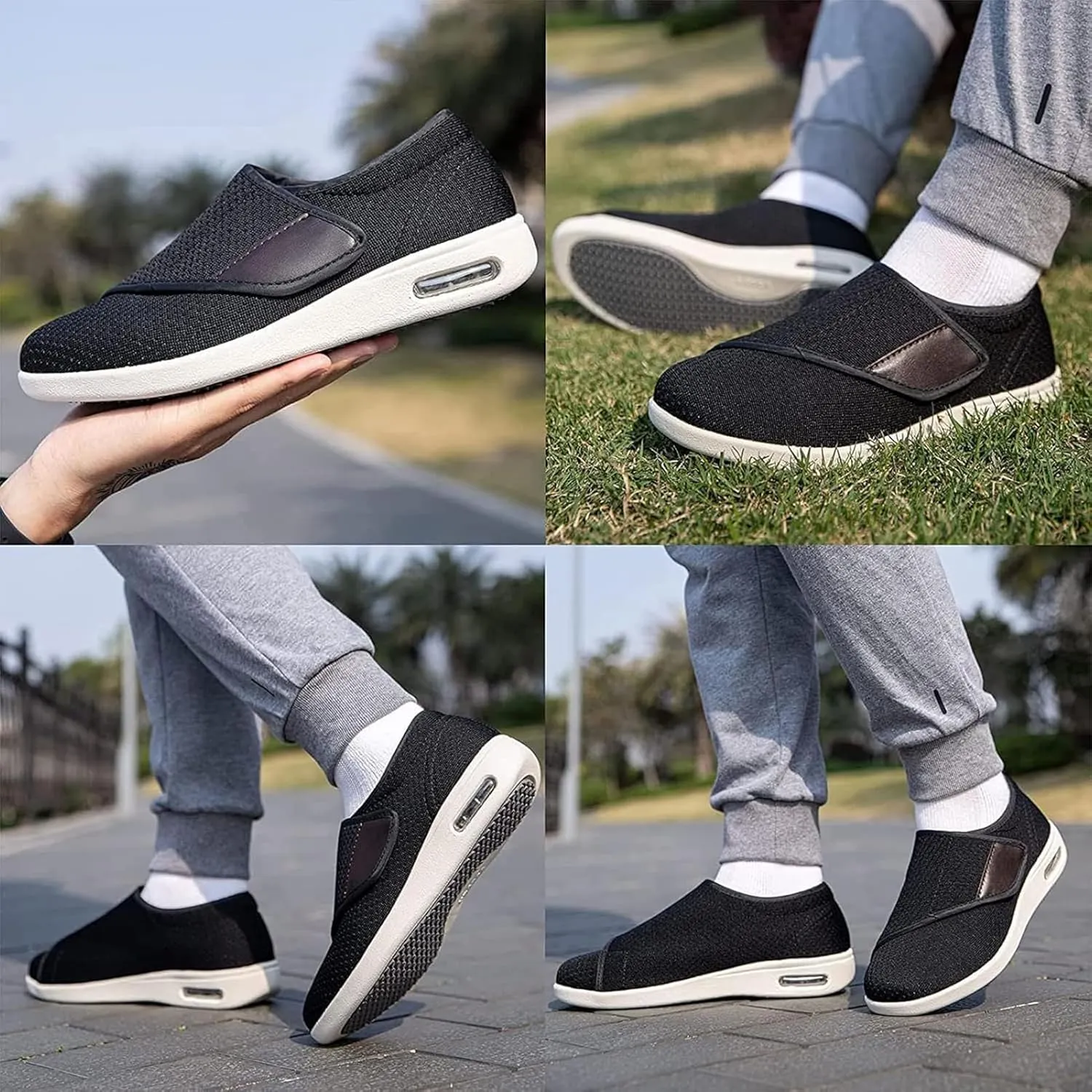 Women Men Diabetic Shoes,Elderly Adjustable Orthopedic Walking Shoes,Lightweight Breathable Bunions Plantar Fasciitis Relief Extended Shoes with Swollen Feet (Khaki 43EU)