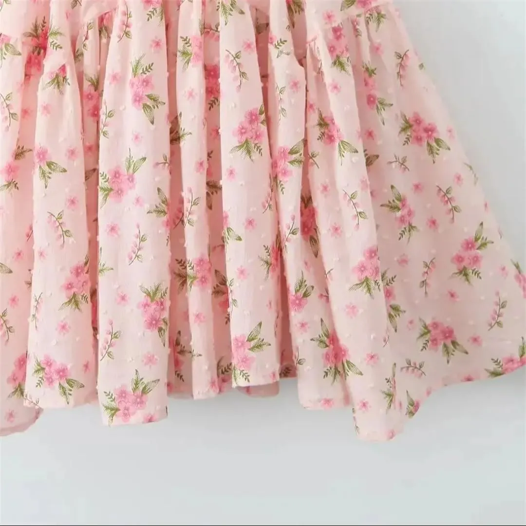 Women Off Shoulder Mini Dress Flower Print Folds Elastic Waist A-Line Holiday Robe