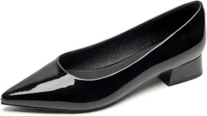 Women Patent Leather Pointed Toe Low Chucky Heel Pumps Sexy Shallow Mouth Comfy Basic Slip On Block Heel Casual Office Work Dress Court Shoes