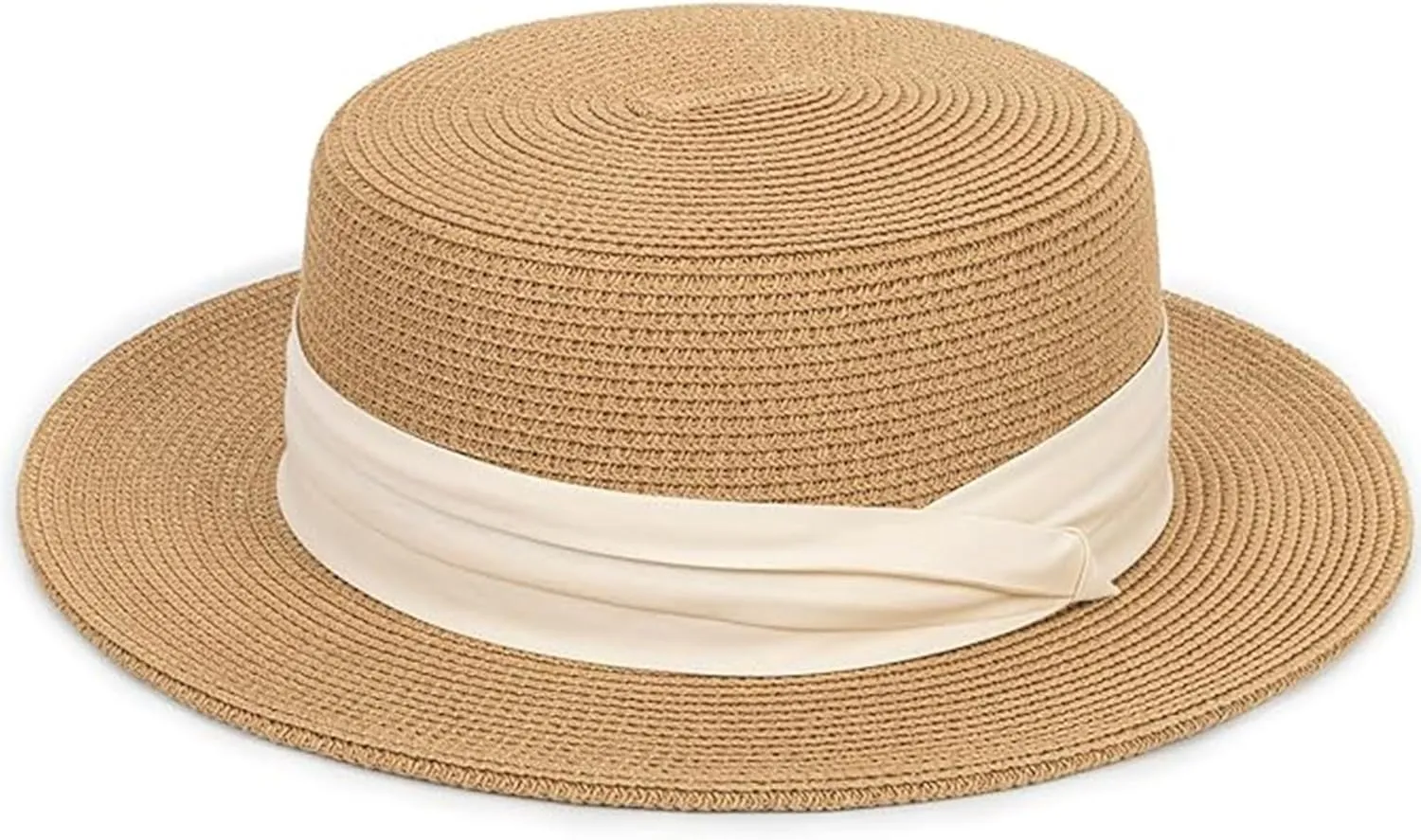 Women Spring Flat-Boater-Hat Thick-Straw-Hat Fall Sun-Hat Summer-Beach Fedora-Hat Medium