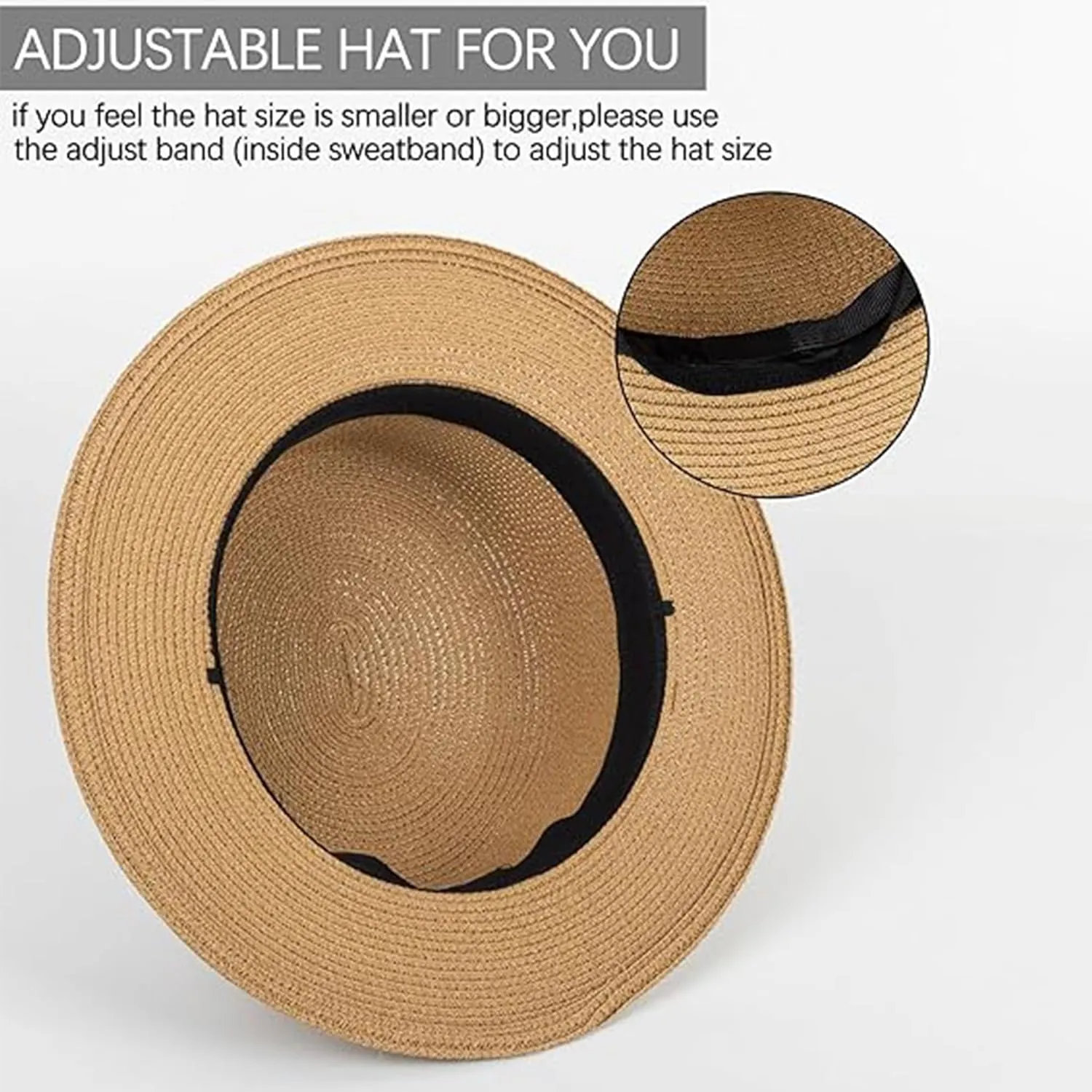 Women Spring Flat-Boater-Hat Thick-Straw-Hat Fall Sun-Hat Summer-Beach Fedora-Hat Medium